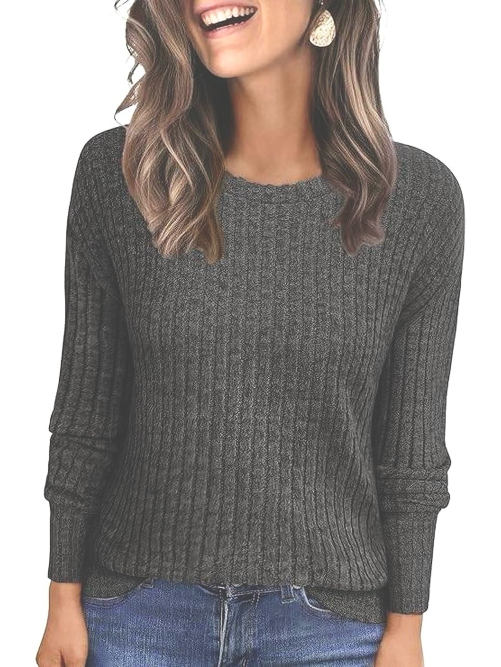 NWOT Everyday Ribbed Crewneck Sweater Top- Charcoal